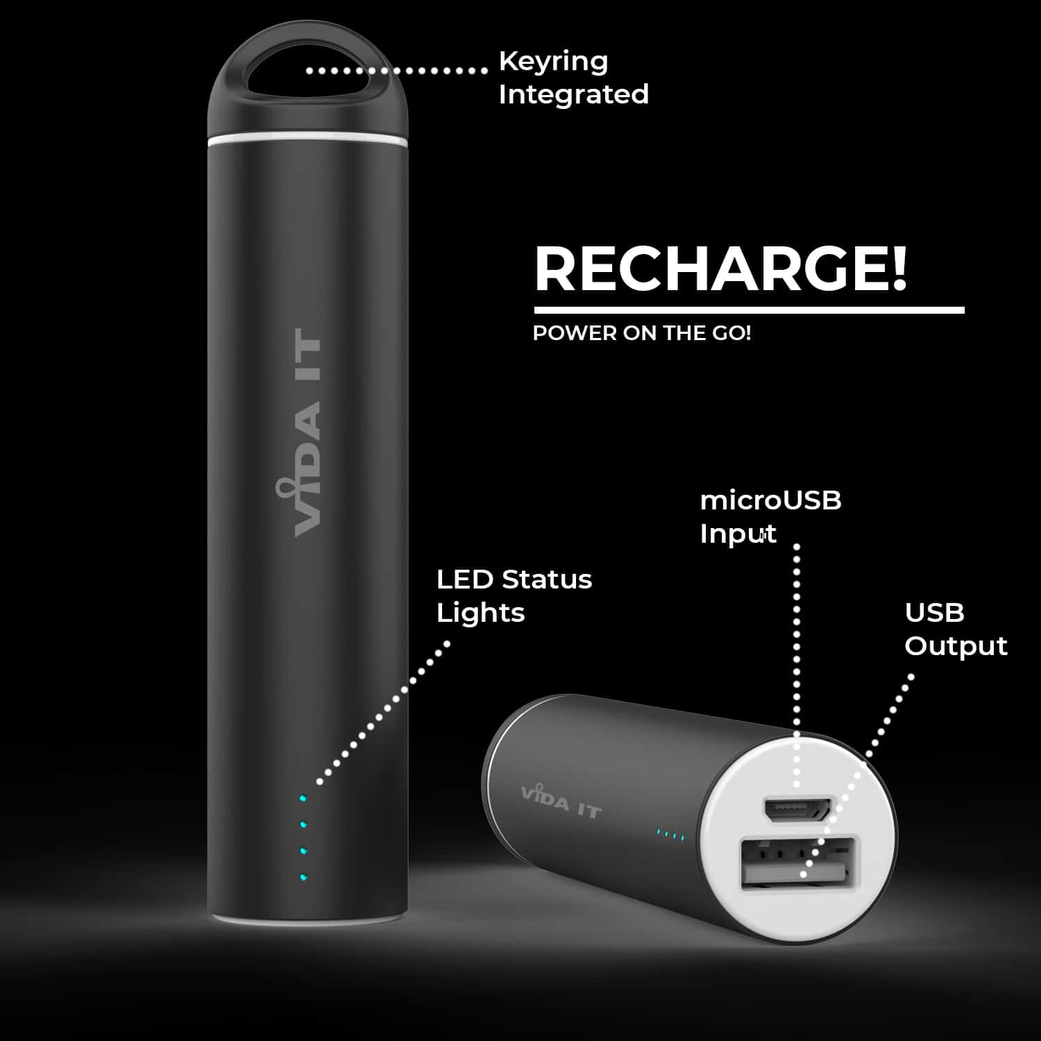 Vida IT D30X Tube Power Bank 2500mAh Portable Charger - Image 2