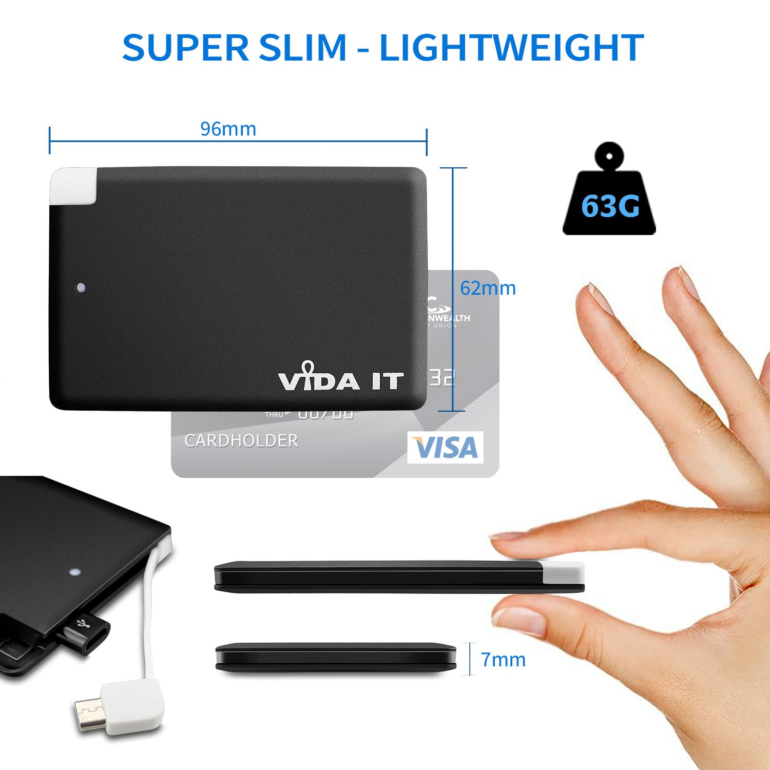 Vida IT vCard Super Slim 2500mAh Power Bank Portable Charger - Image 2