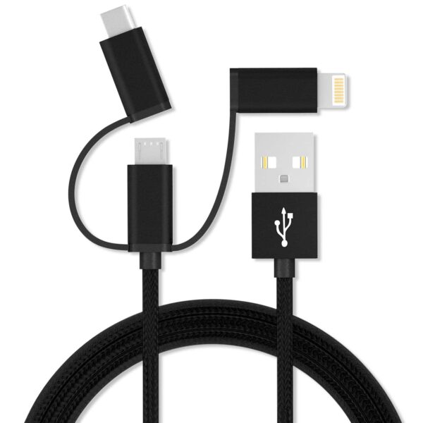 Vida IT V-C5 Nylon Braided 3-in-1 USB Cable with iPhone & Type-C Adapters Vida IT V-C5 Nylon Braided 3-in-1 USB Cable with iPhone & Type-C Adapters