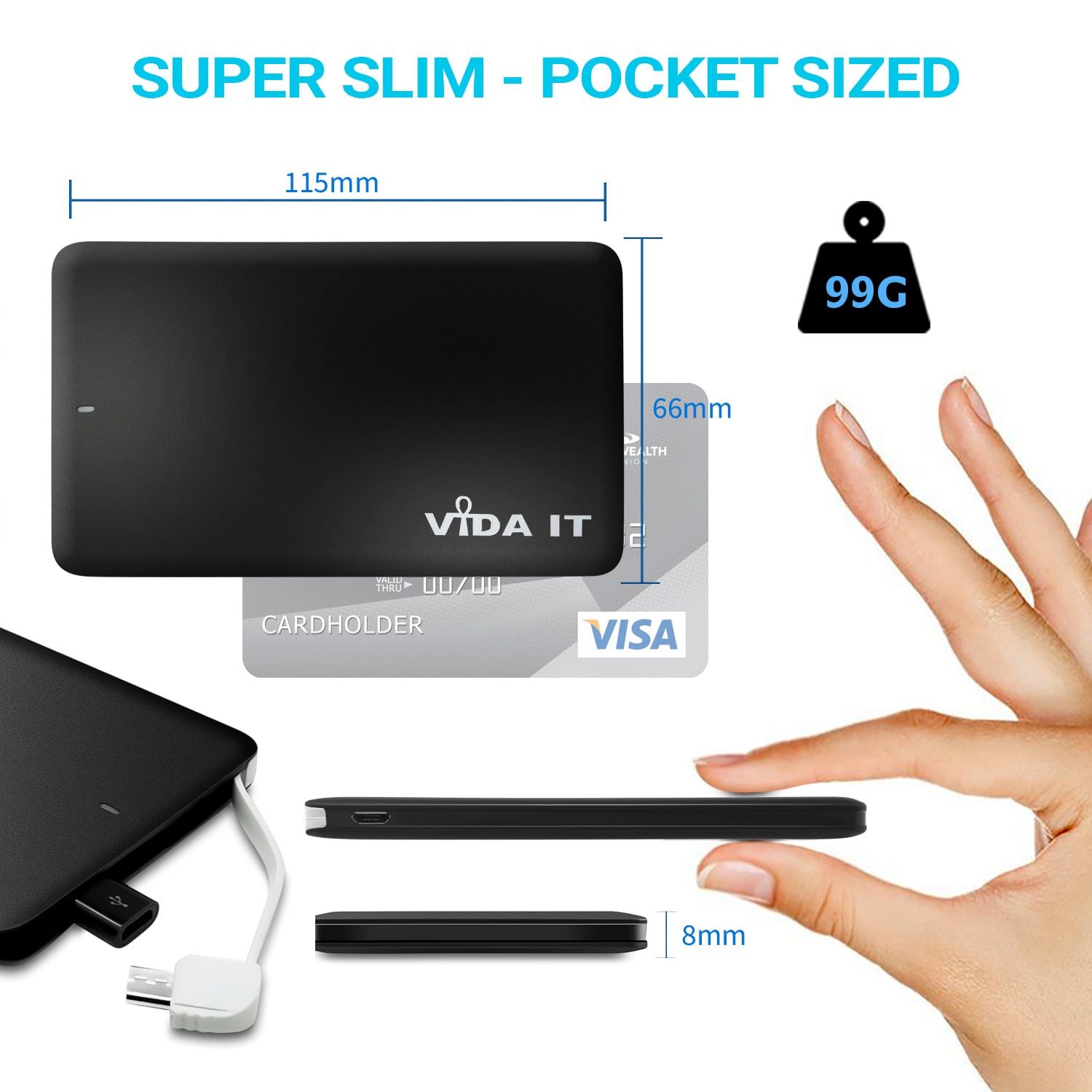 Vida IT vCard+ Super Slim 4000mAh Power Bank Portable Charger - Image 2